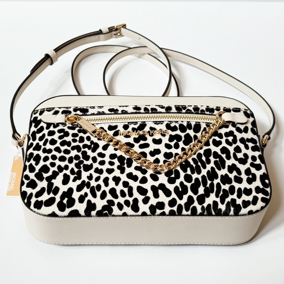 Michael Kors Jet Set Iten Chain Crossbody Bag Light Cream Multi Exotic Hair Calf - Picture 7 of 16